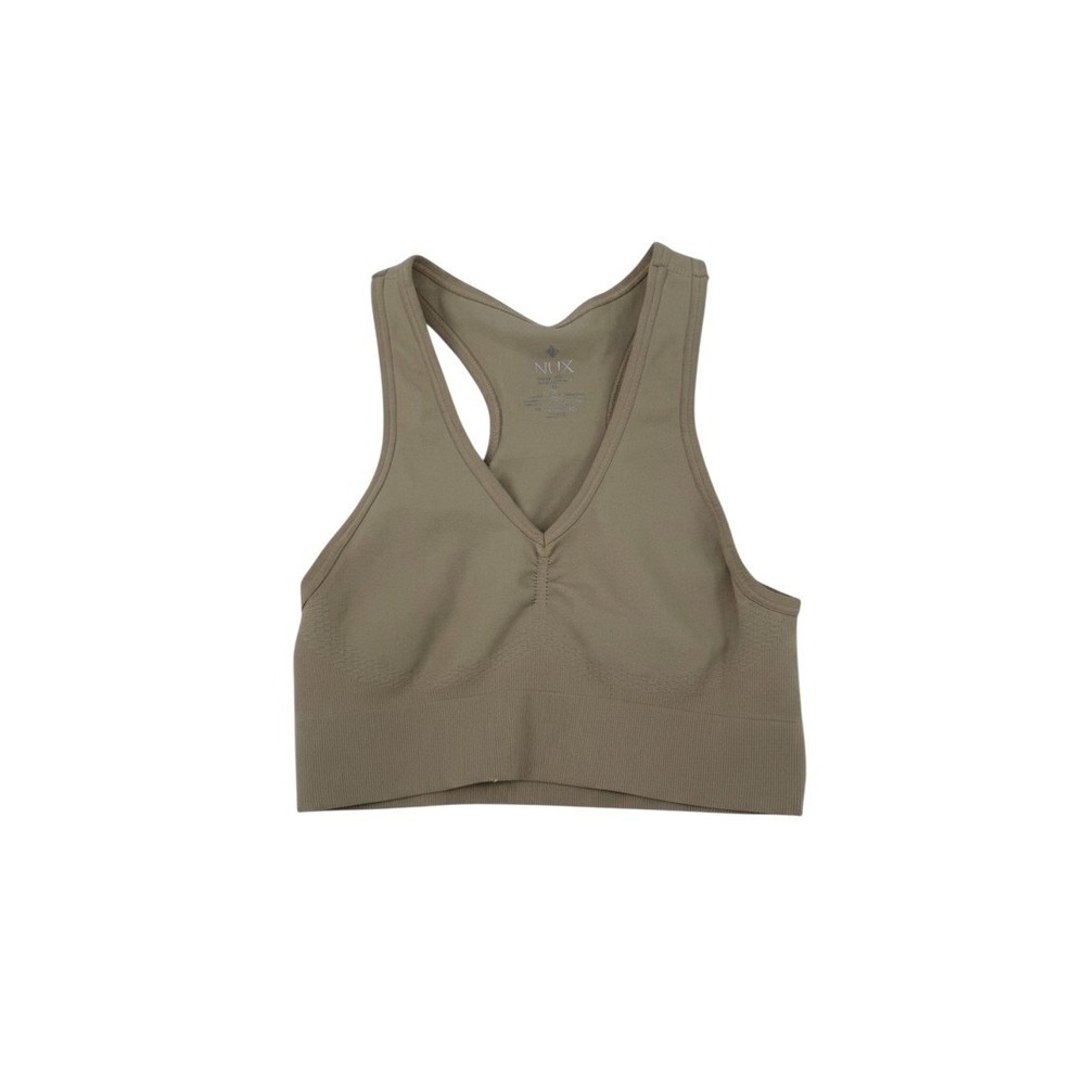 NUX V-Neck Front Cropped Racerback Sports Bra in Sand Medium NWOT